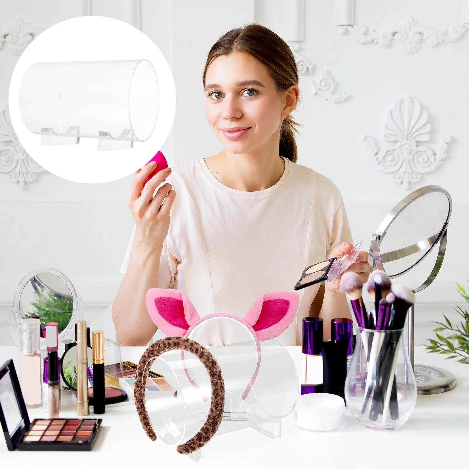 

Acrylic Headband Holder Clear Scrunchies Holder Headphone Display Rack Stand Countertop Organizer for Hair Clips Hair