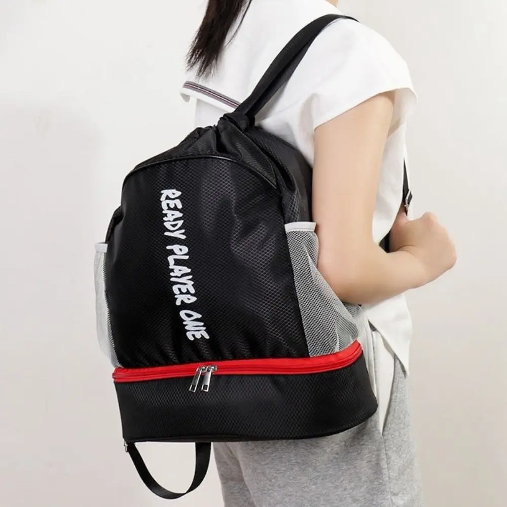 Mochila de natação à prova d'água, bolso para sapatos, separação seca e molhada, bolsa esportiva com cordão, leve, alças ajustáveis, bolsa fitness