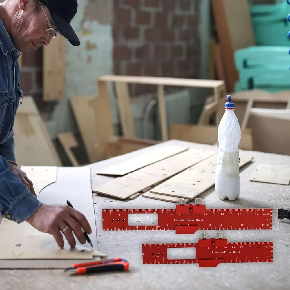 1pc Woodworking Rulers, T-Shaped Graffiti Ruler with a Stop Block, Adjustable Sliding Rule, Suitable for Woodworking