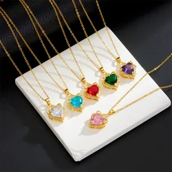 Light Luxury Heart Crystal Pendant Necklace Stainless Steel High Grade Geometric Choker Jewelry Party Gifts For Women Girls