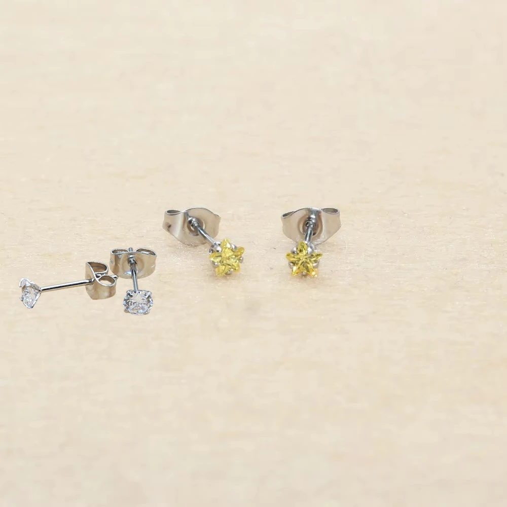 4mm Brief Stainless Steel Stud Earrings with Anti-Allergy Coating Fashion Golden Stars Color New Crystal Jewelry