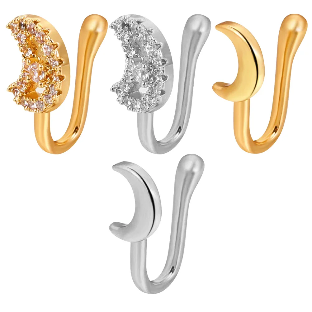 4 قطعة غير ثقب القمر الأنف خواتم الأصفاد مادة سبيكة لا ألم ارتداء مريح كليب على الأنف مجوهرات لافتة للنظر
