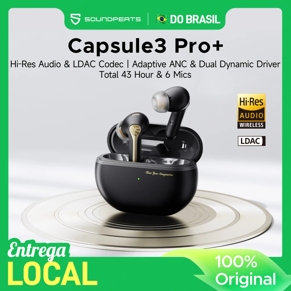 سماعات أذن SoundPEATS Capsule3 Pro+ اللاسلكية، سماعات بلوتوث ANC التكيفية Hi Res HiFi صوت ستيريو مع مكبر صوت xMEMS، LDAC