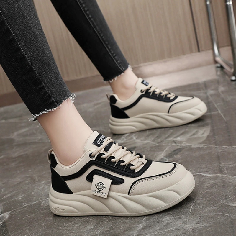 

Women's Single Shoes Autumn New Thick Soled Net Fabric Lace-up Sports Shoes Casual Comfort Increase Breathable Board Shoes