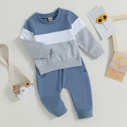 Pasgeboren Baby Jongen Broek Set Herfst Kleding 2 Delige Outfits Contrasterende Kleur Sweatshirt Met Lange Mouwen En Elastische Broek Baby Items