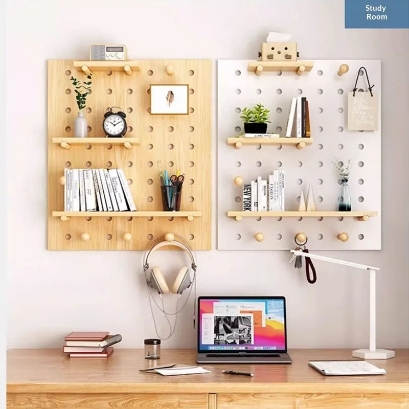 Modular Hooks Shelves Creative Organizer Home Garage Kitchen Hole Panel Solid Wood Pegboard Wall Storage Space Saving