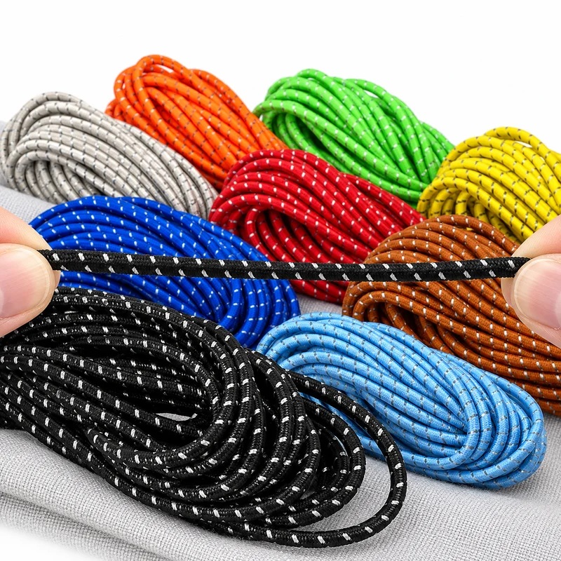 10/30/80Meters 3mm Reflective Elastic Cord Braided Round Stretch Rope for Drawstring Sewing DIY Crafts with Nine Color Options