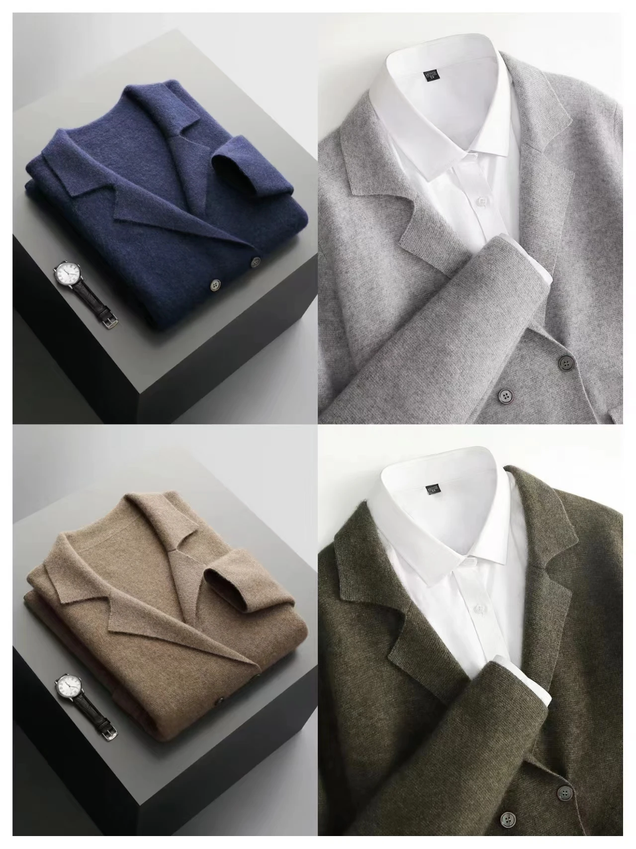 

Мужской кардиган с отложным воротником, свитер из 100% мериносовой шерсти, высокое качество, весенне-осеннее комфортное теплое пальто, элегантный повседневный трикотаж, топы