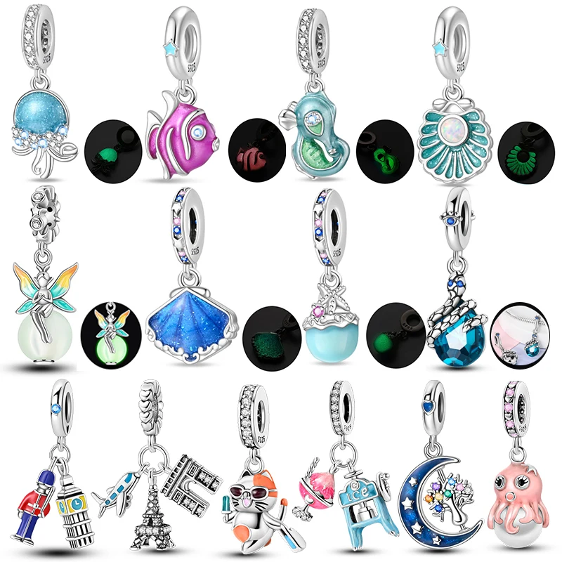

925 Sterling Silver Elegant Glowing Angel Sea Creature Charm Bead for 3mm Original Bracelet DIY Ladies Jewelry Gift