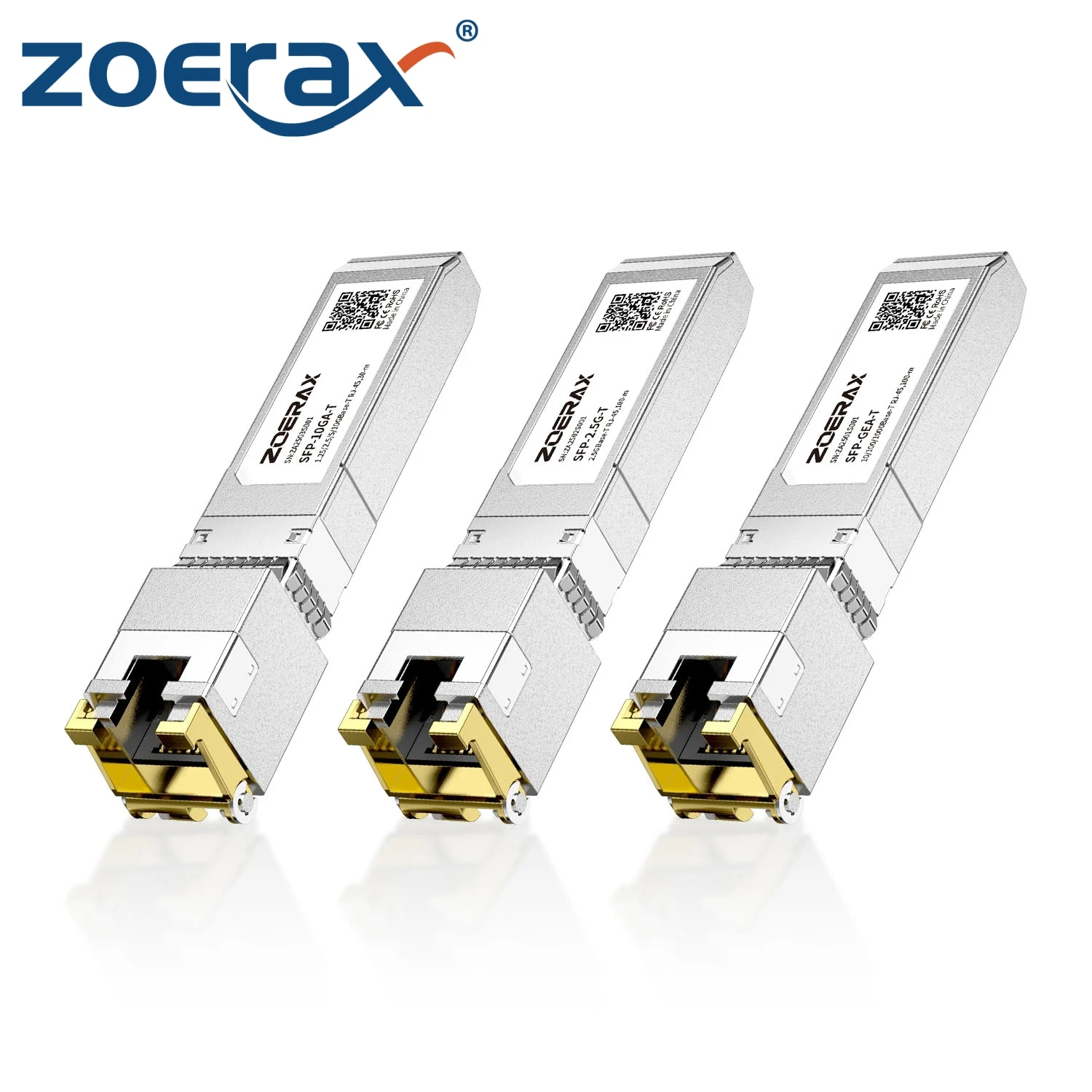 

ZOERAX 10G/2.5/1.25G GBASE-T SFP+ to RJ45 CAT.6a Transceiver Module Auto-Negotiation Ethernet Module SFP+ Copper Cable Adapter