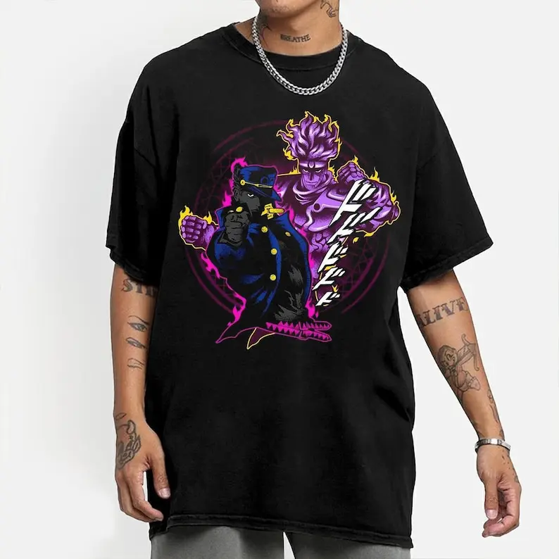 

Anime JJ's Bizarre Adventure shirt Jotoro Kujo Star Platinum