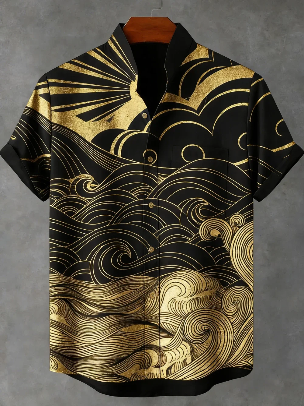 Men's Short-Sleeve Shirt Natural Wave High-Definition 3D Printed Shirt Hawaiian Vacation Outdoor Business Social Men's Clothing
