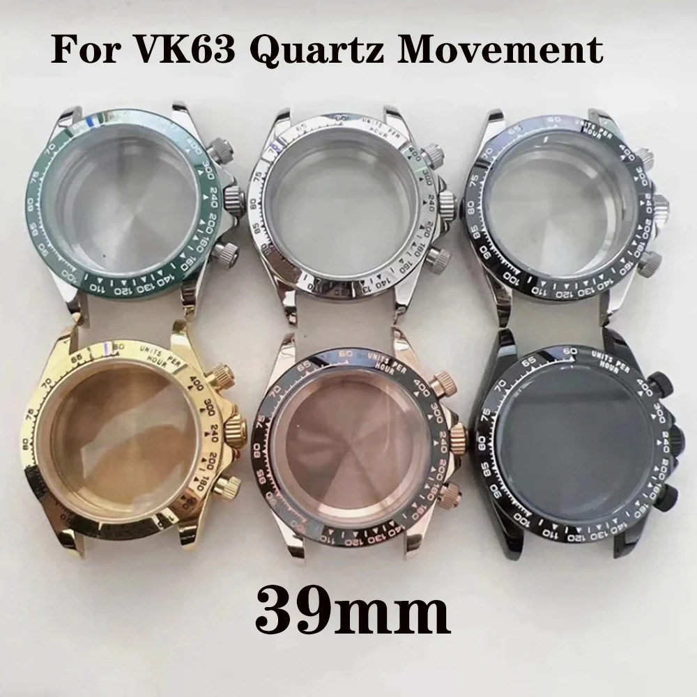 

Sapphire Glass Case 39mm, Solid 316L Stainless Steel Watch Case for VK63 Quartz Movement Chronograph Watch Modification Parts