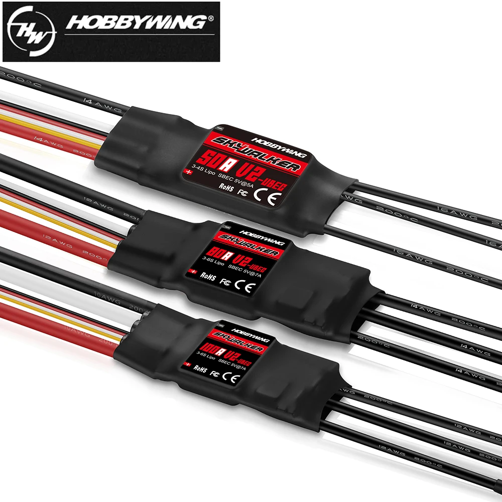Hobbywing Skywalker V2 Brushless ESC 80A 100A V2 Drohnen-ESC 2-4S Geschwindigkeitsregler mit BEC/UBEC für RC-Quadcopter – Detail 10
