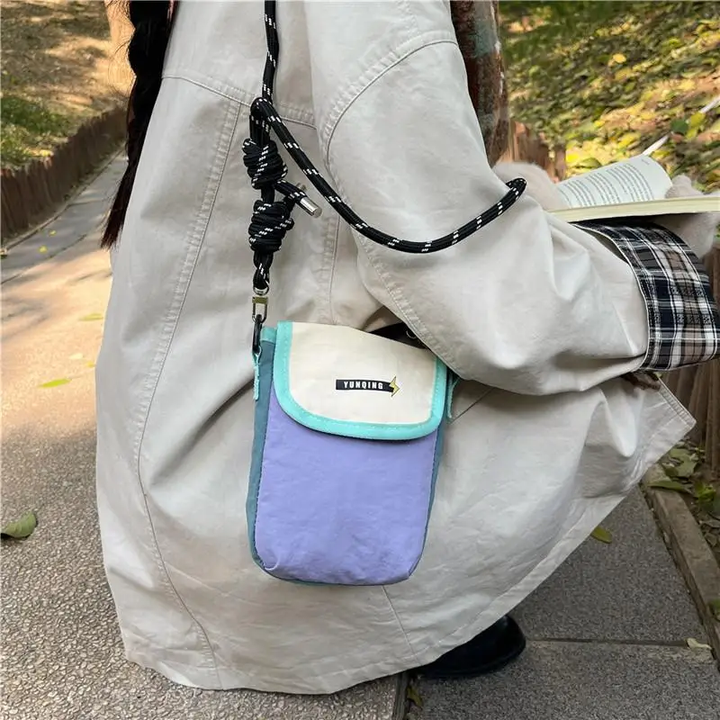Color Block Nylon Crossbody Bag Mini Patch Phone Bag For Women Men Casual Streetwear Accessory