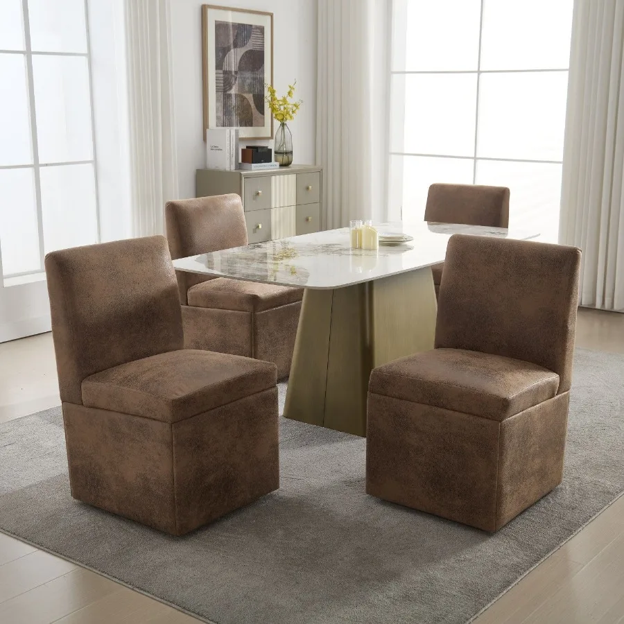 

COOLMORE 360 Degree Swivel Upholstered Dining Chairs Set of 2 Swivel Dining Room Chairs Kitchen Chairs Casters Storage Comfy Mo
