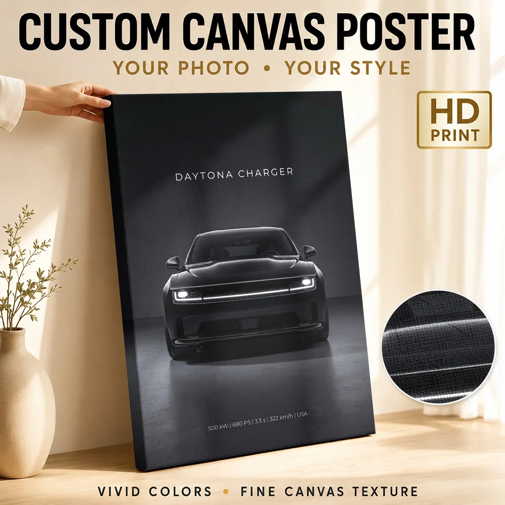 American Daytona Charger Electric Car Framed Canvas Print Personalized Photo Studio Composition Wall Art For Workshop Office