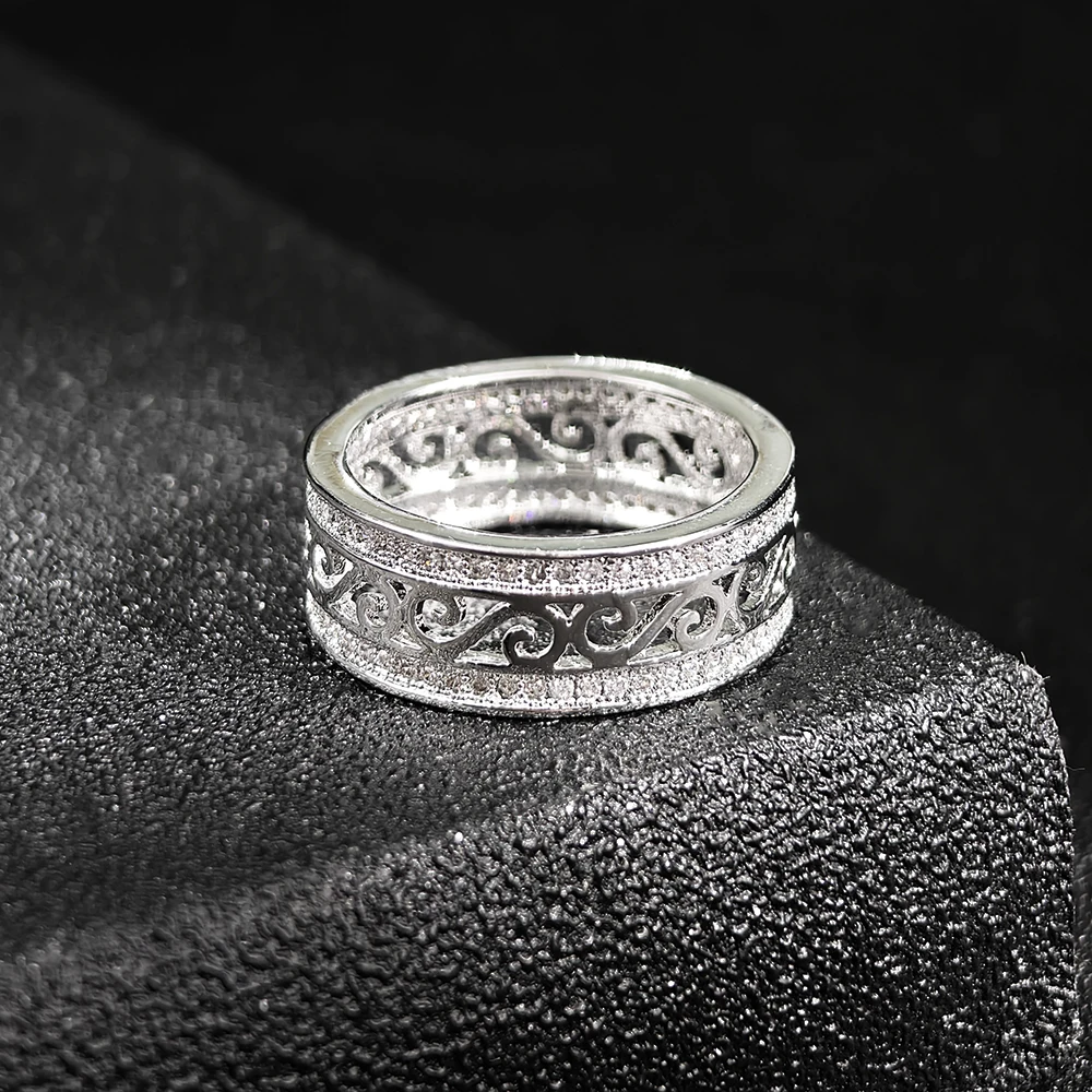 Creative Retro Hollow Design Full of Circular Synthetic Zircon Rings Classic Versatile for Daily Use Free Shipping Items R879