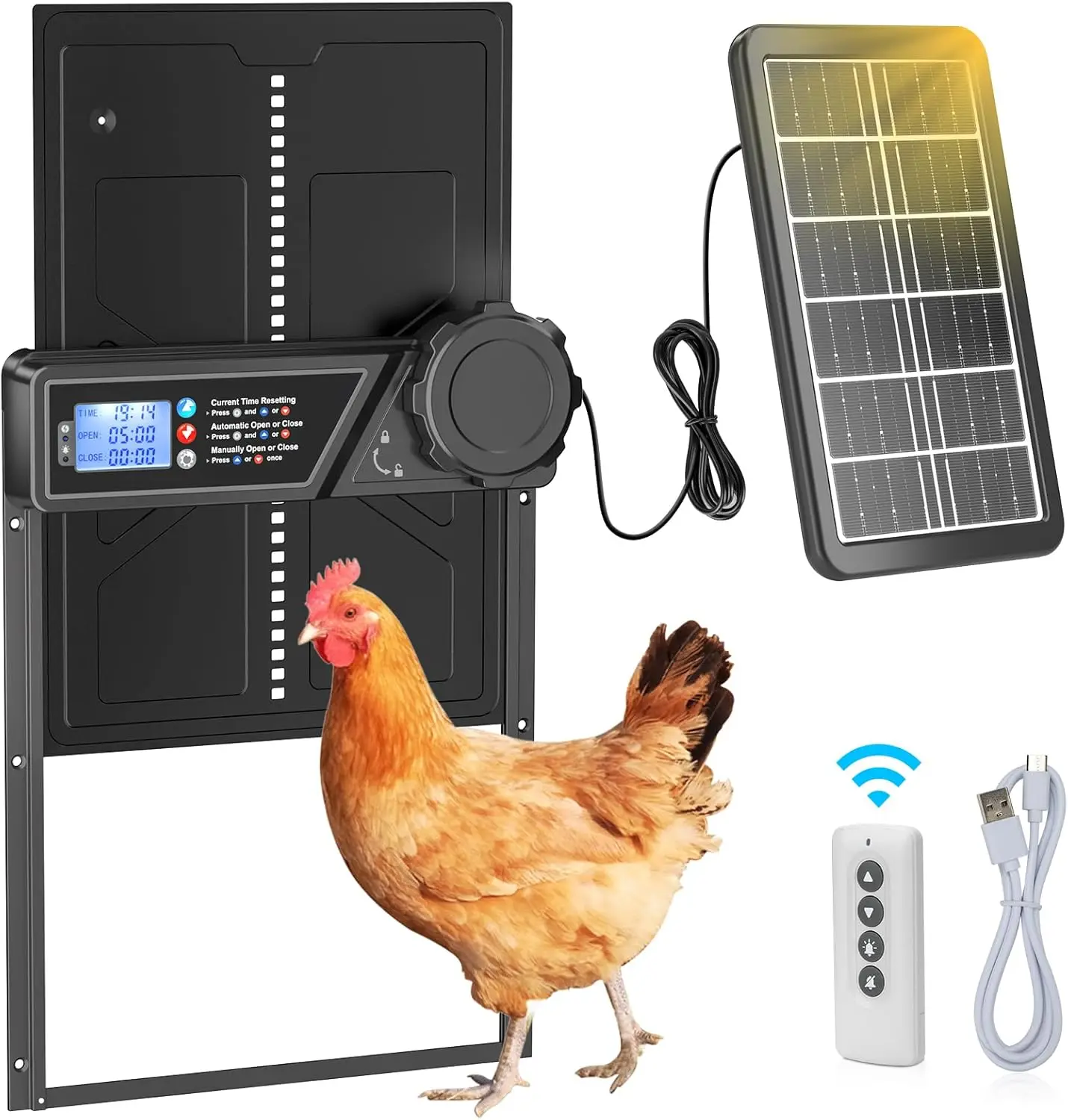 

Solar powered automatic chicken coop door, upgraded with automatic sensing sensor, large-sized chicken coop door easy to install