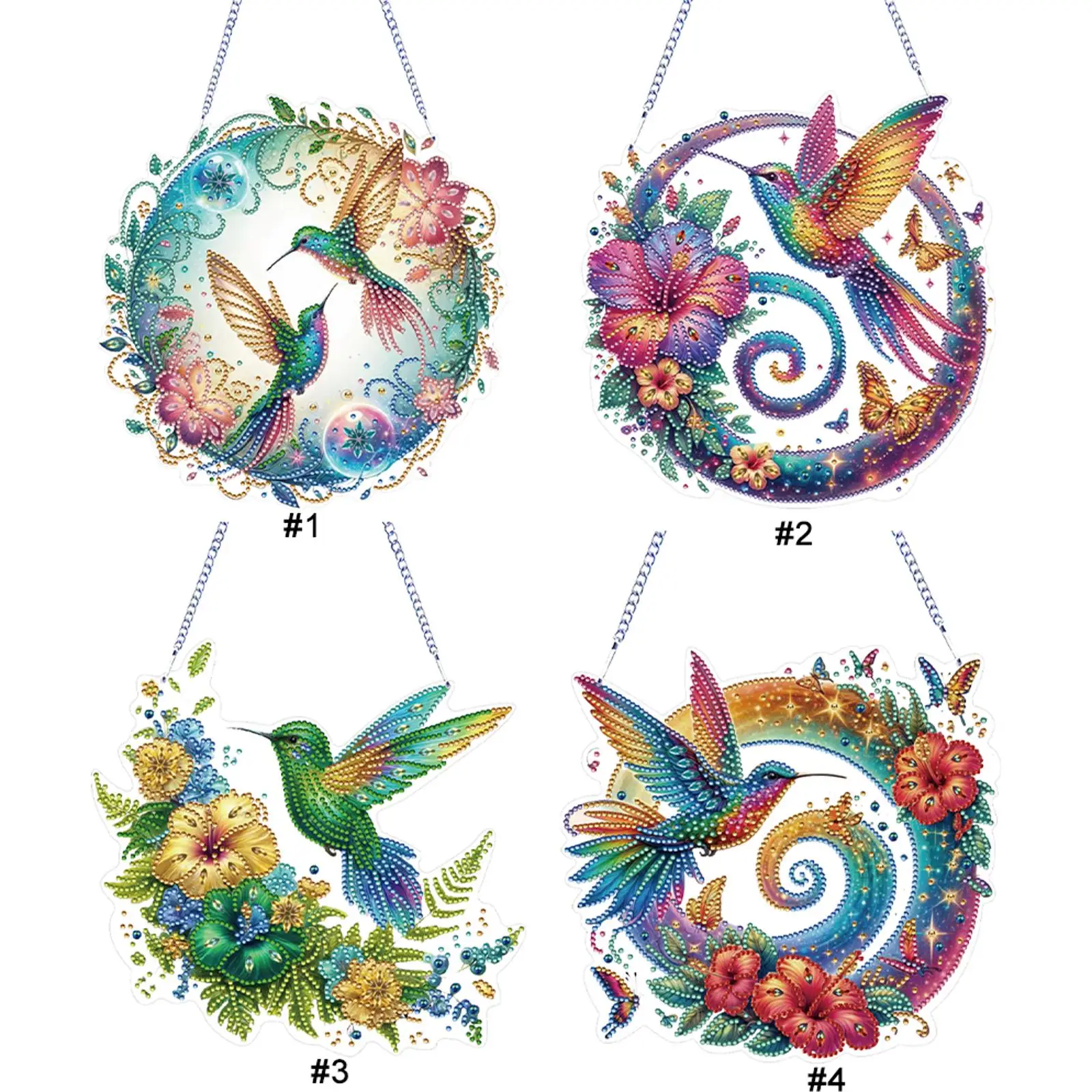 

2D/Flat Hummingbird DIY Rhinestone Diamond Art Window Pendants Special Shape Diamond Art Pendant Wall Decor for Home & Windows