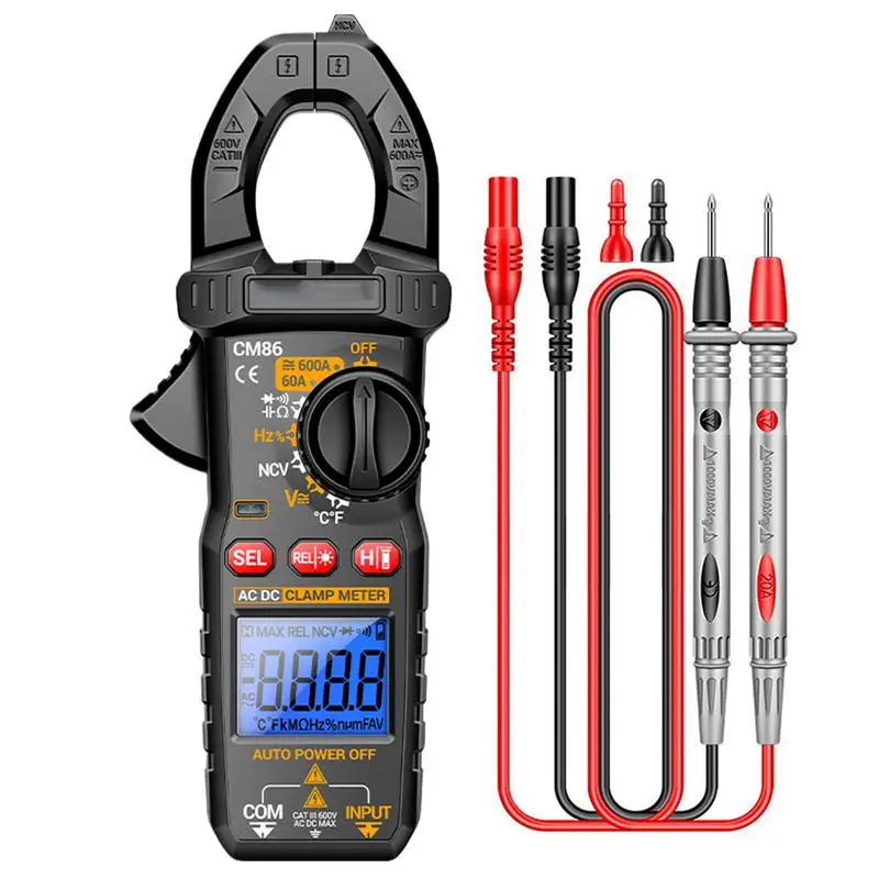 

Amp Clamp Multimeter Current Tester Multifunctional Meter With Flashlight Backlight 6000 Counts For DC/AC Voltage Capacitance