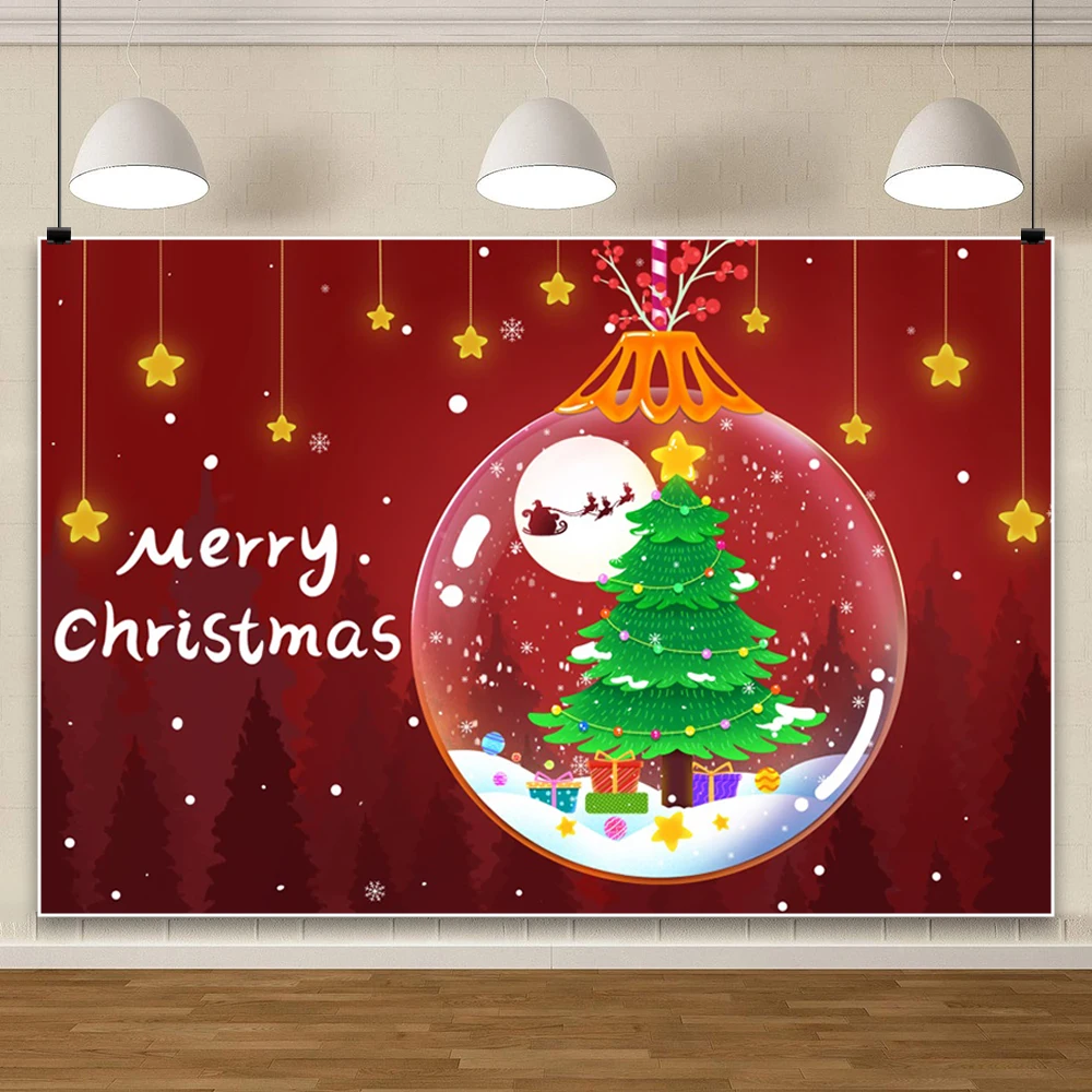 عيد ميلاد سعيد خلفية شجرة عيد الميلاد سانتا كلوز الرنة زلاجات الأحمر جرس إكليل الطفل حفلة عيد ميلاد صورة التصوير الخلفية