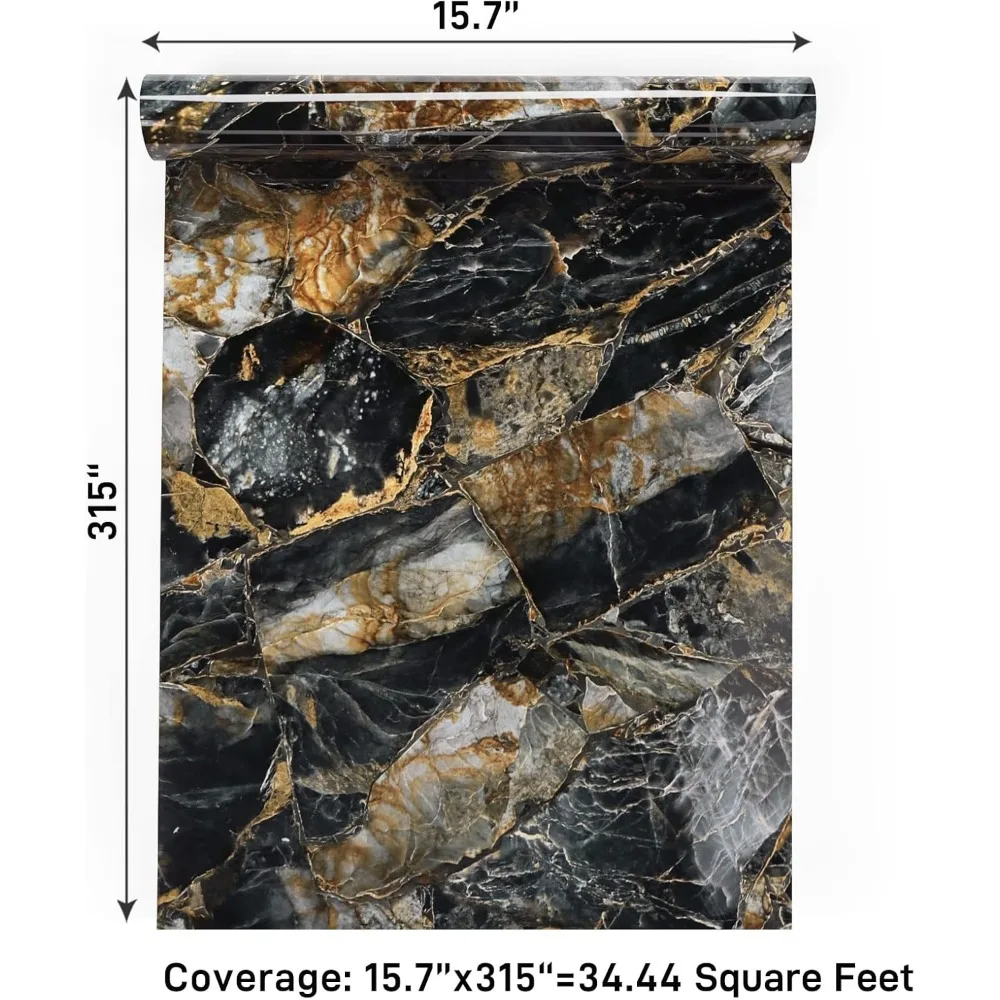ورق حائط كبير من الرخام الأسود والذهبي قابل للإزالة مقاوم للماء ذاتي اللصق وقابل للإزالة للمطبخ والحمام #6