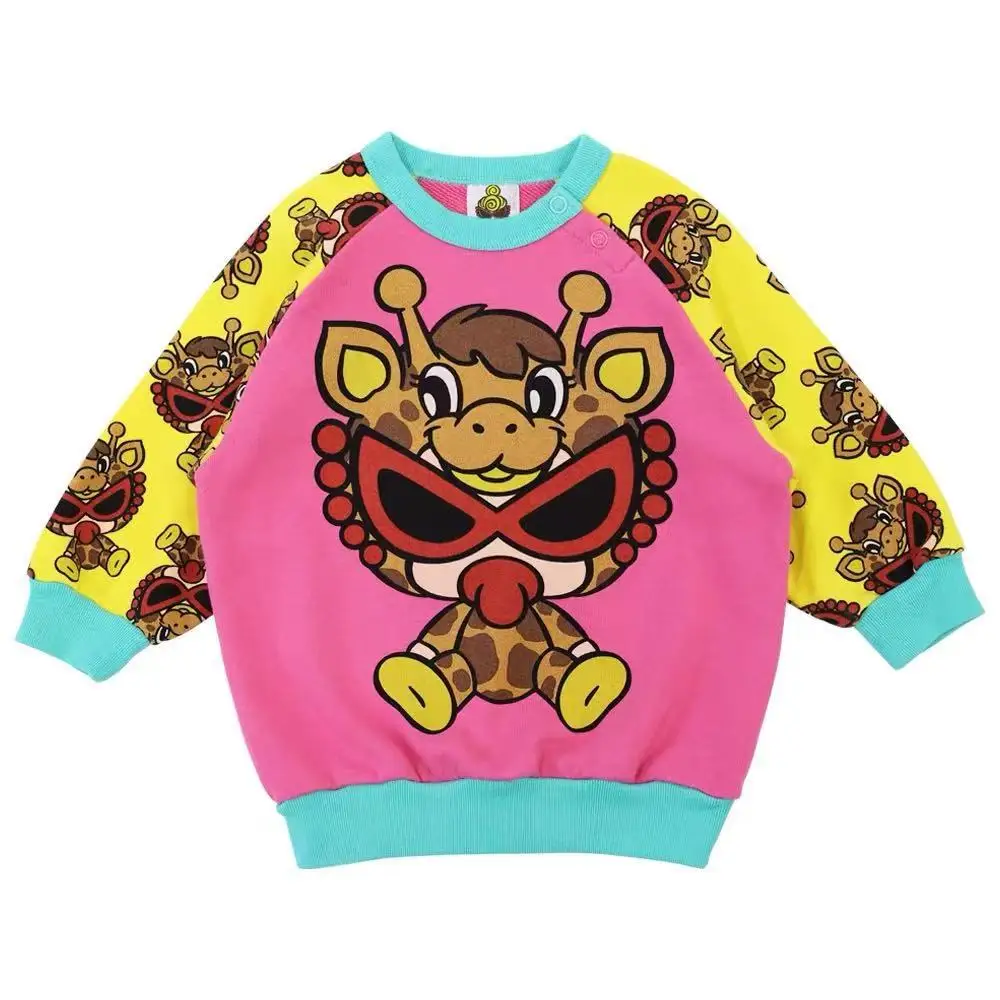 

2025 Autumn-Winter Trendy Designer Kids' Sweatshirt with Giraffe Pattern, Made of Pure Cotton