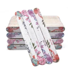 50 Pcs Flower Design Wooden Files Straight Strong Thick Professional Nail Art Files Buffer Polishing Manicure Nails Supplies
