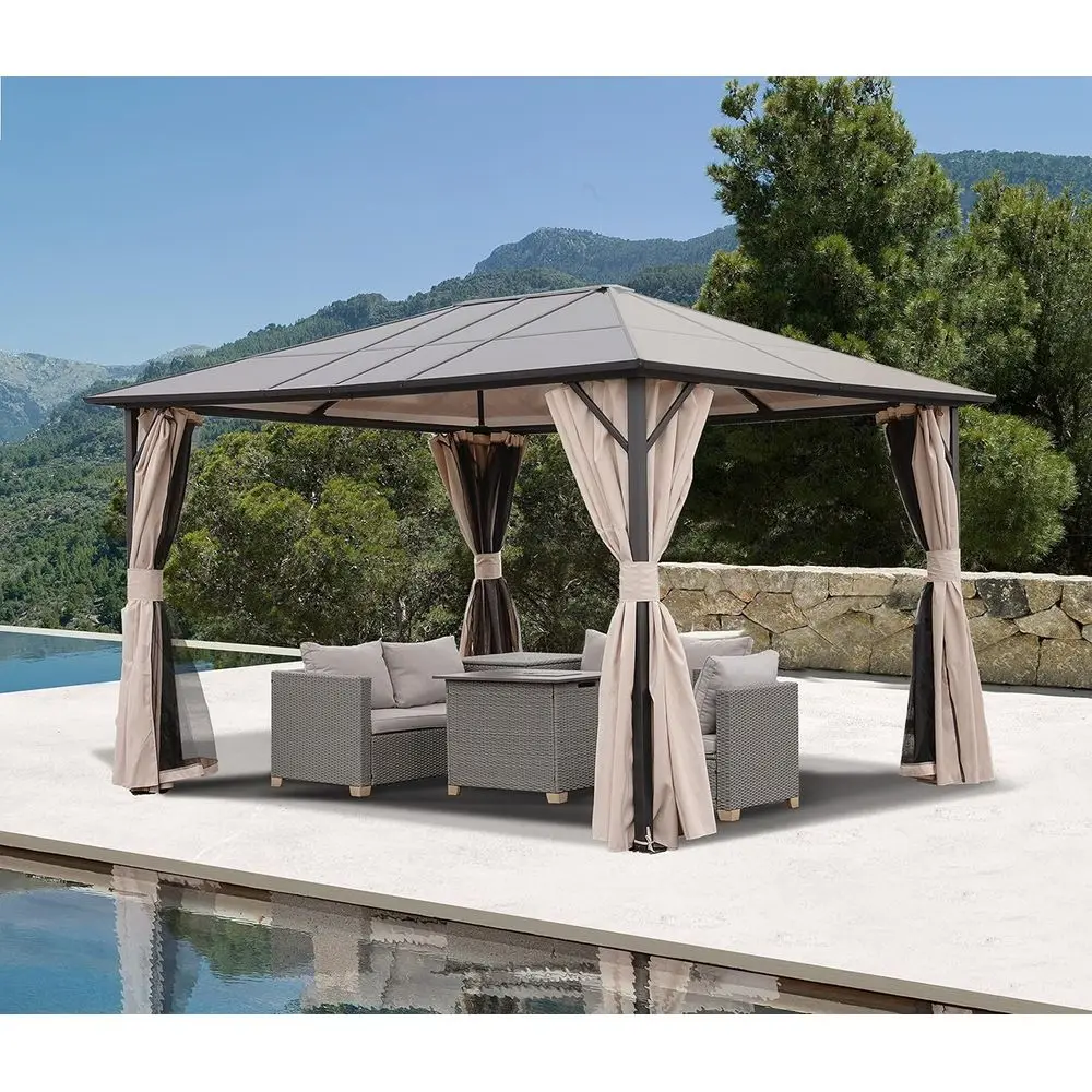 

Durable Outdoor Polyethylene Hardtop Gazebo with Mosquito Net and Curtains for Patio and Garden