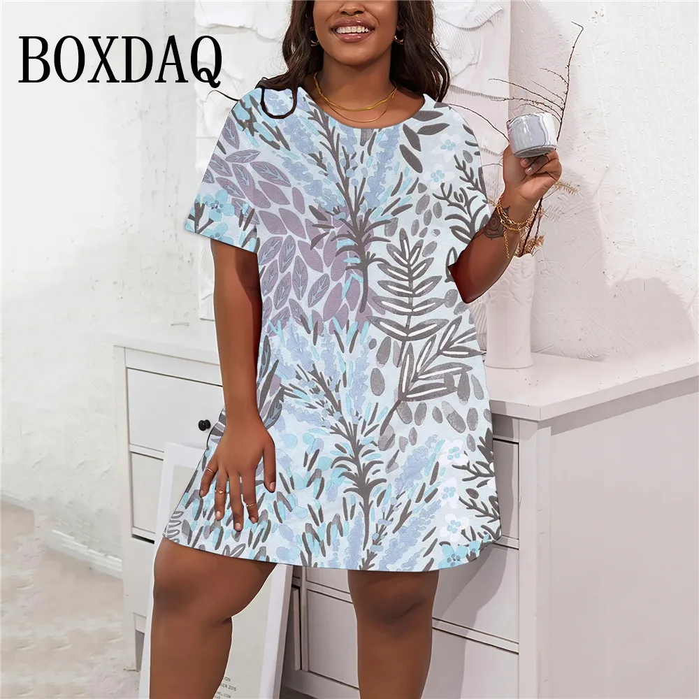 Elegant Dress Floral Print Women O-Neck Short Sleeve Dress 2024 New Summer Female Casual Loose Vintage Plus Size Mini Dress 9XL