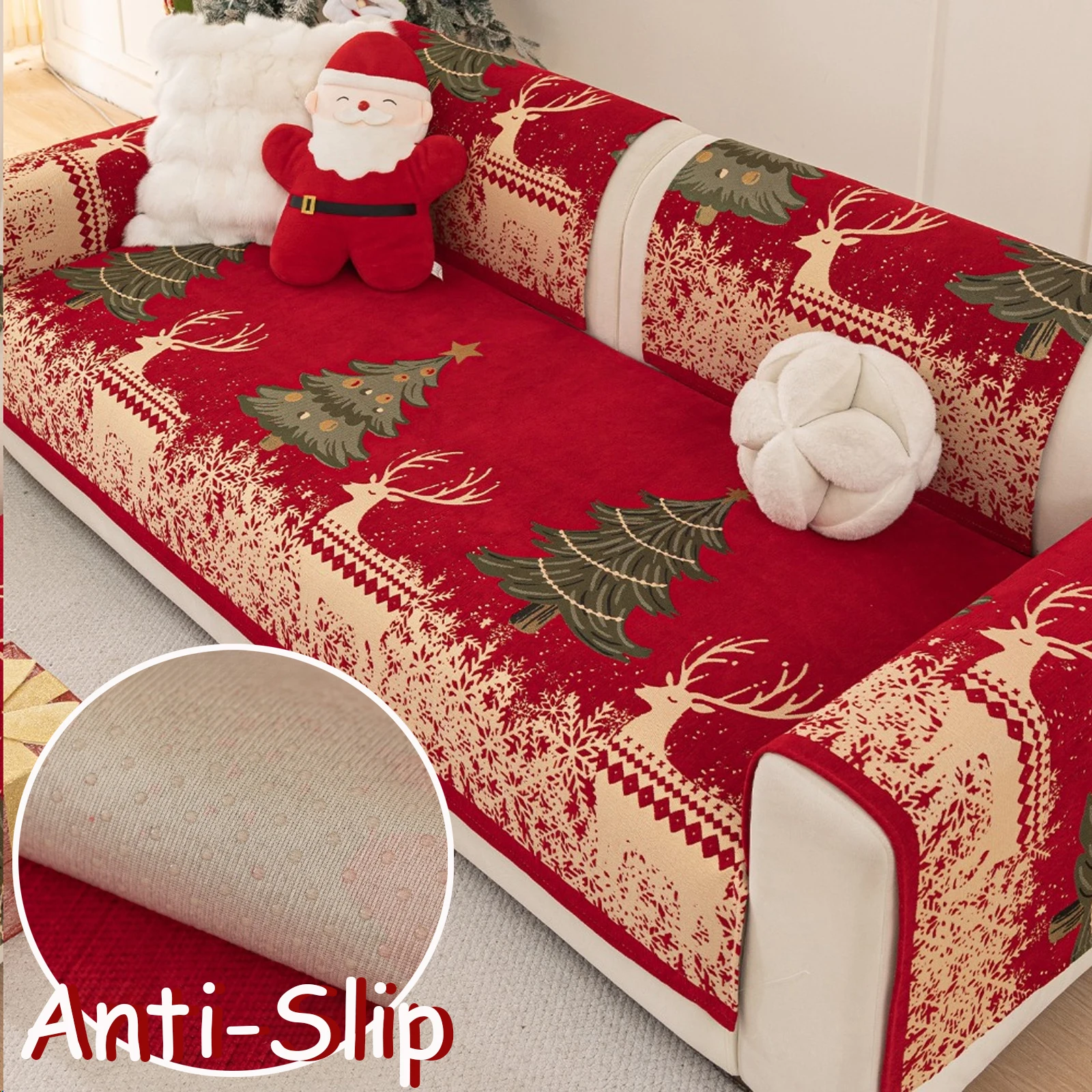 

Four Seasons Universal Sofa Cover Chenille Christmas Couch Cover Anti-Pet Scratching Couch Protector Mat for Living Room Carpet