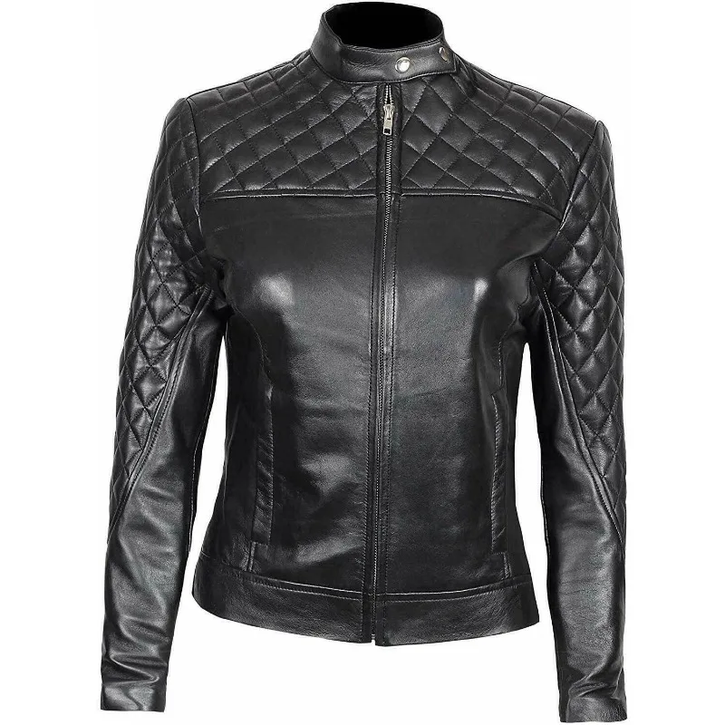 

SEXY Biker Women's Designer Real Lambskin Soft Leather Jacket Stand Collar Black