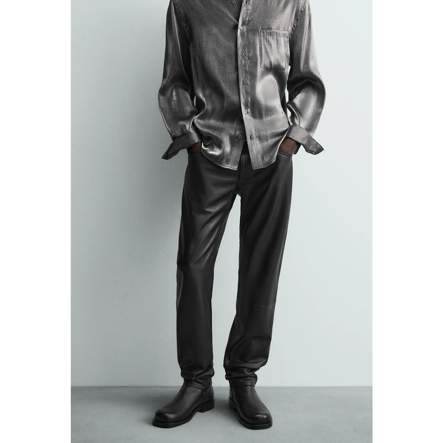 جديد الشتاء الرجال عادية جلدية مقاومة سستة Sle سليم صالح بولي PU السراويل الطويلة بسيطة الرياح الأمريكية الشباب الاتجاه فضفاض pe