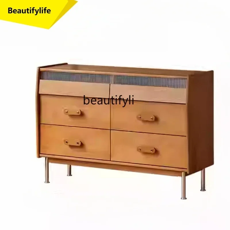 Q181  Retro solid wood chest simple living room sofa side cabinet bedroom storage locker