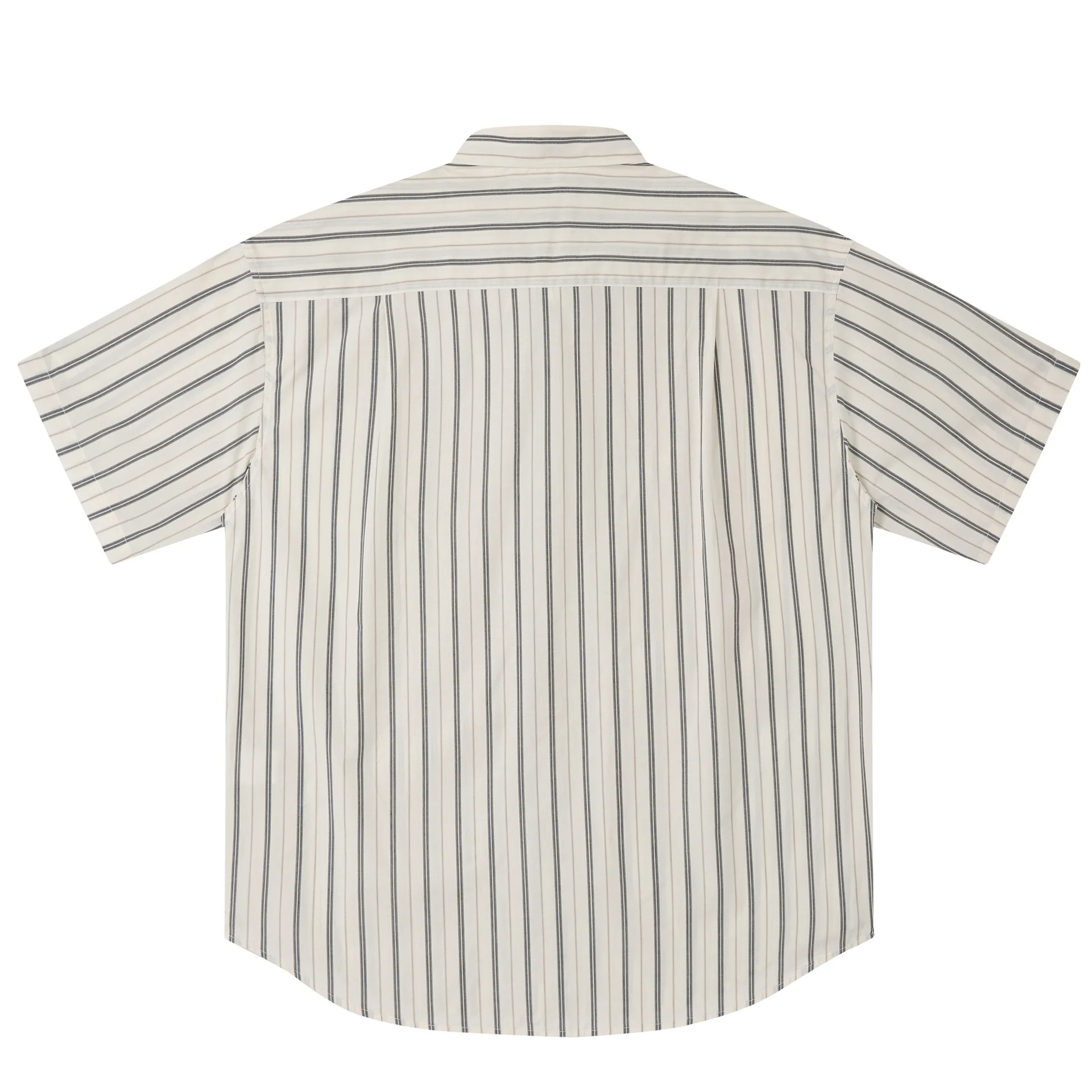 Japanese Retro College Style Striped Short Sleeved Shirt for Men and Women, Loose Cotton Five Quarter Sleeved Workwear Shirt