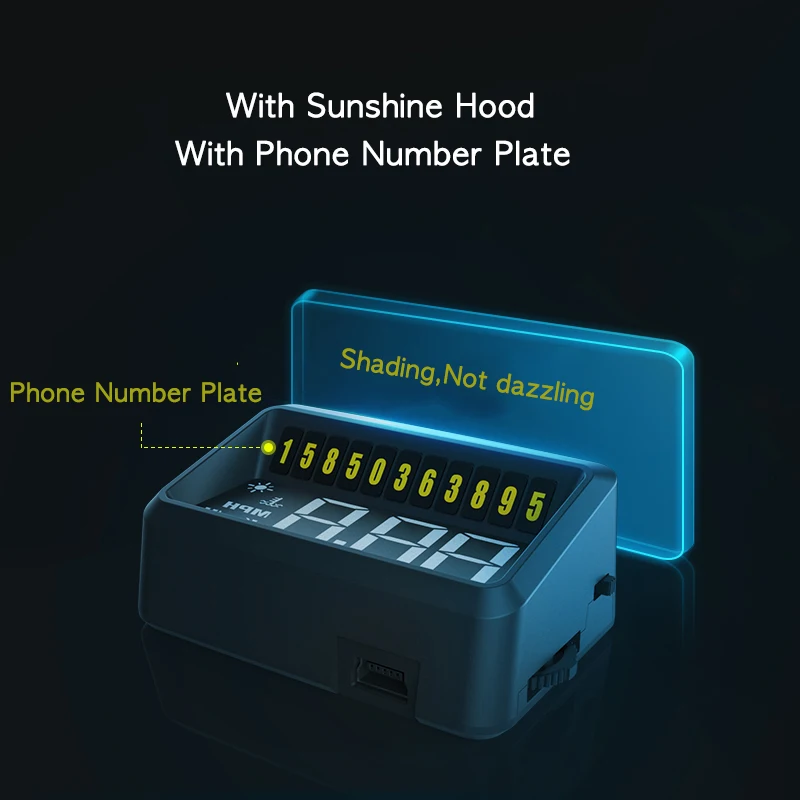 Vjoycar Car Head Up Display HUD Gauge Auto Display with Sunshine Hood Phone No. Plate Windshield Projector RPM PK A100 A900