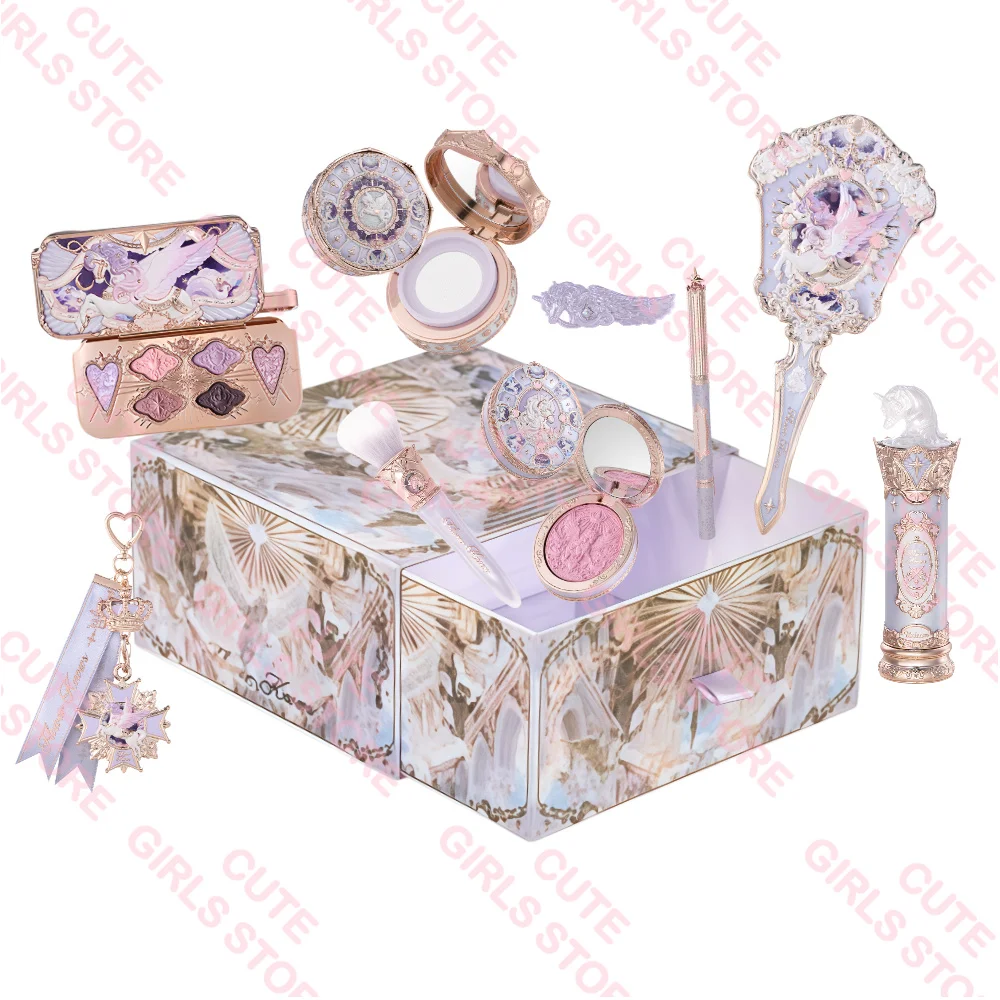 Flower Knows Knight Unicorn Collection Mini All-In Gift Set- with Lipstick, Blush, Eyeshadow, Powder, Lip Liner, Mirror & Tools