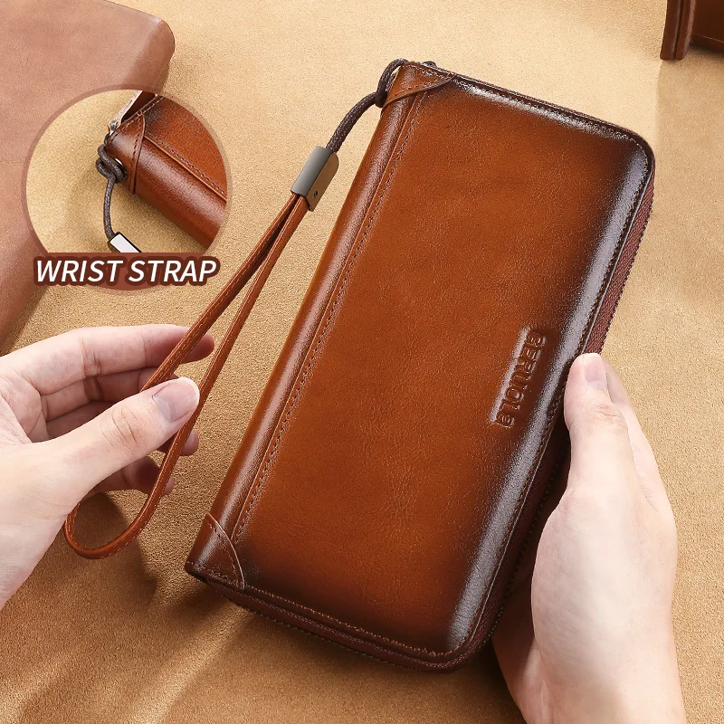 Zipper Leather Wallets for Men RFID Blocking Long Bifold Travel Wallet,Ideal Gift for Men Women