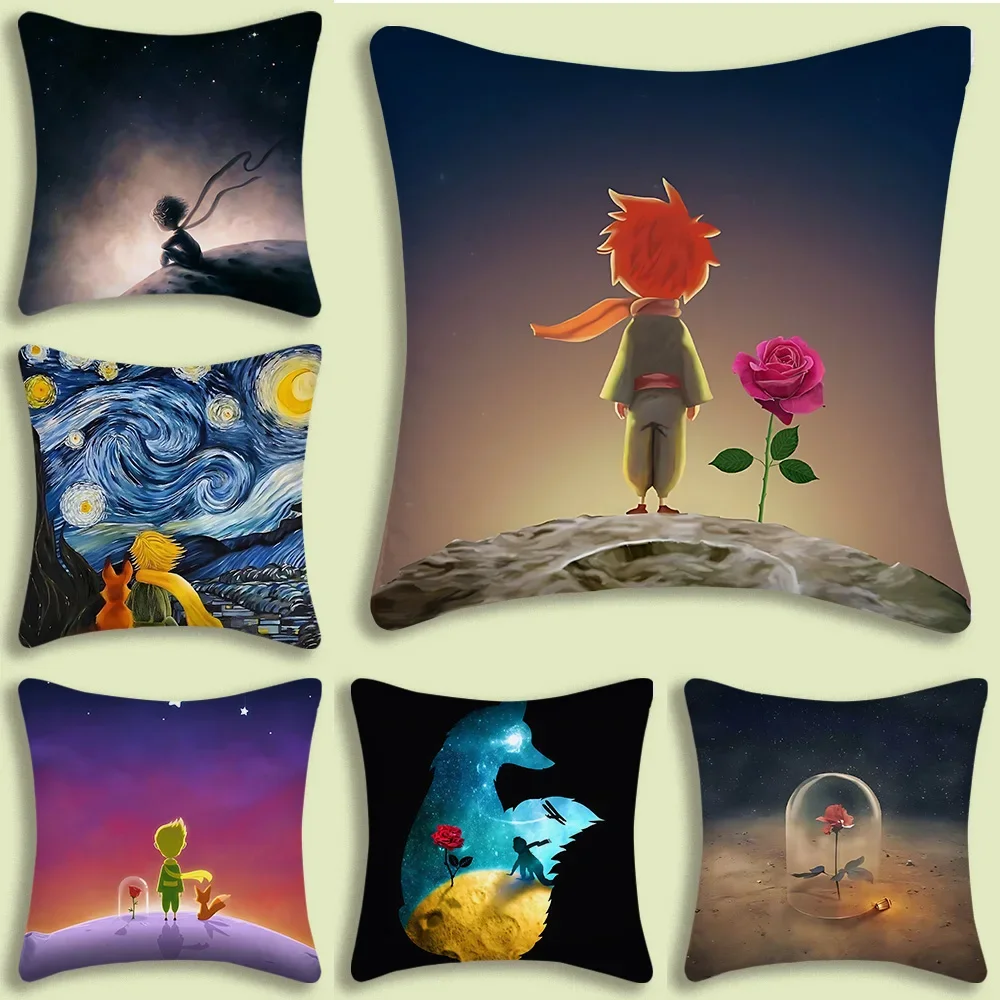 Pillow Covers Cartoon Sofa Decorative Home Double-sidedLittle Prince Print Cartoon Printing Short Plush Cute Cushion Cover