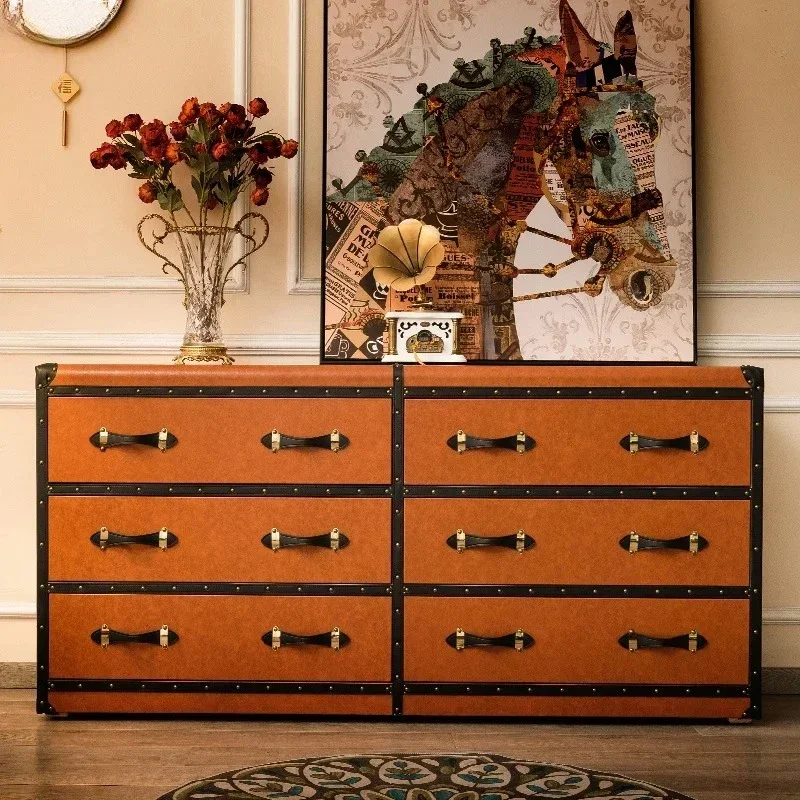 

сундук оранжевый багаж кожаный сундук деревенский шкаф для хранения высокий шкаф винтажный домашний декор