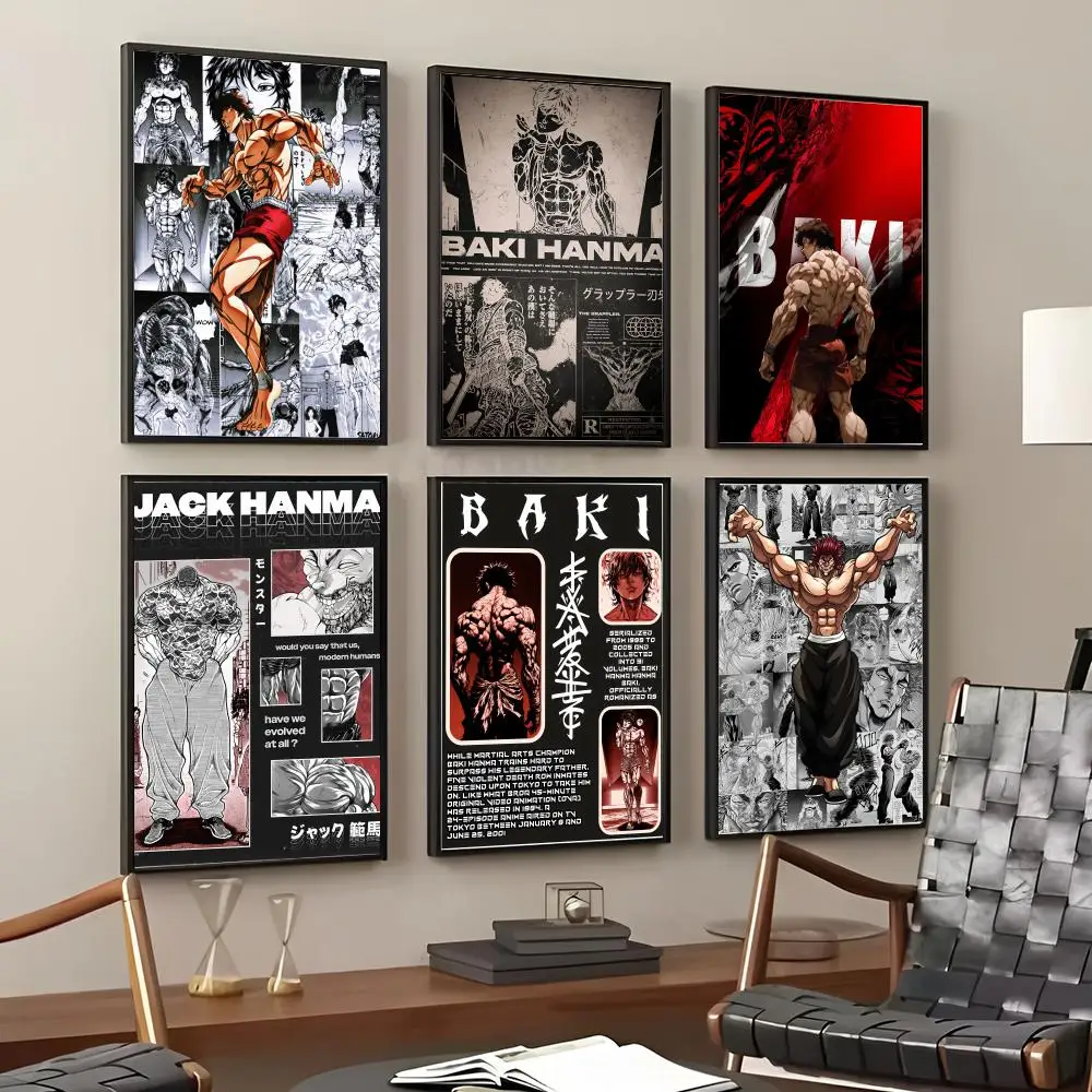 B-Baki the Grappler Painting Calligraphy Cotton Canvas Wall Art Poster Quality Decor Painting for Living Room Home Decor