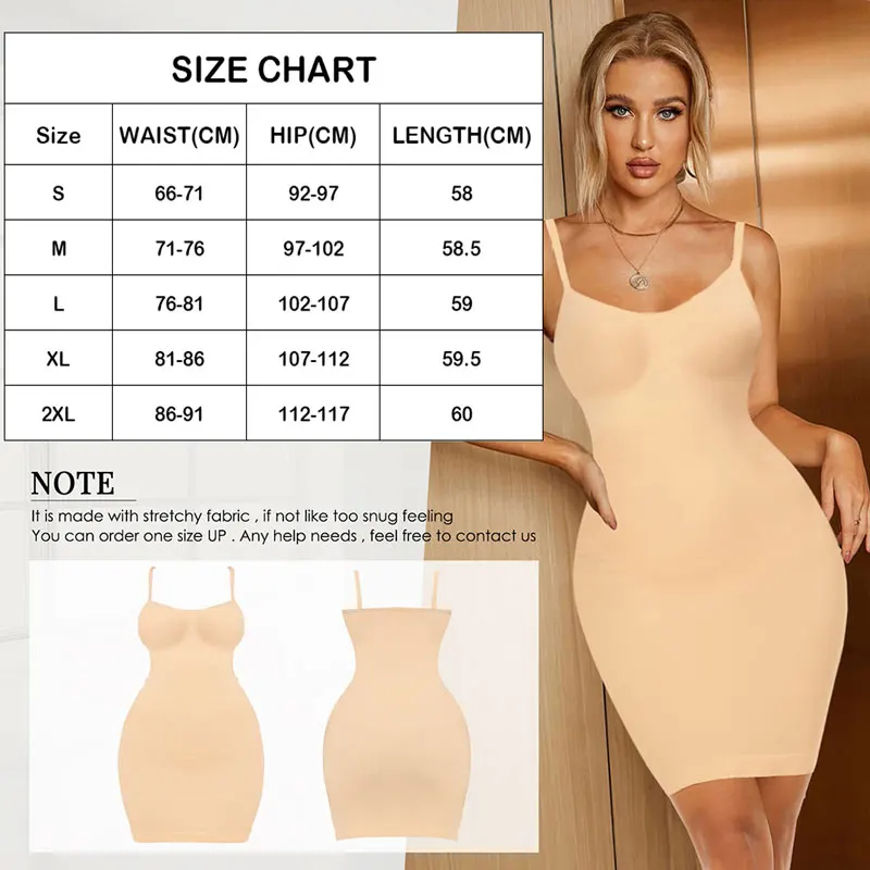 Women\'s Shapewear Slips for Under Dresses Tummy Control Compression Body Shaper Full Slip Seamless Spaghetti Strap Cami Dress