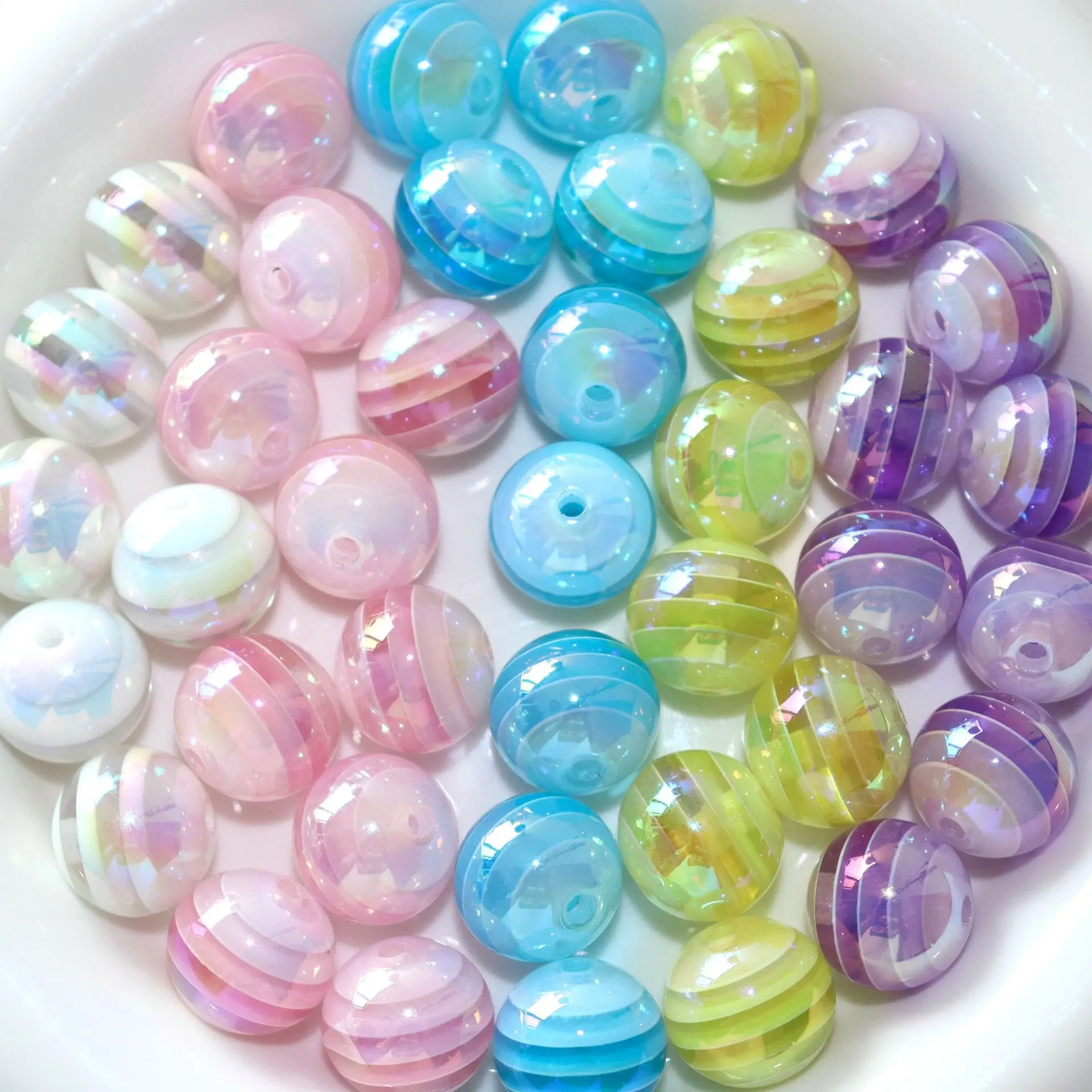 10pcs Resin rainbow gradient striped 16mm bead string for DIY bracelet Necklace keychain jewelry making  accessory