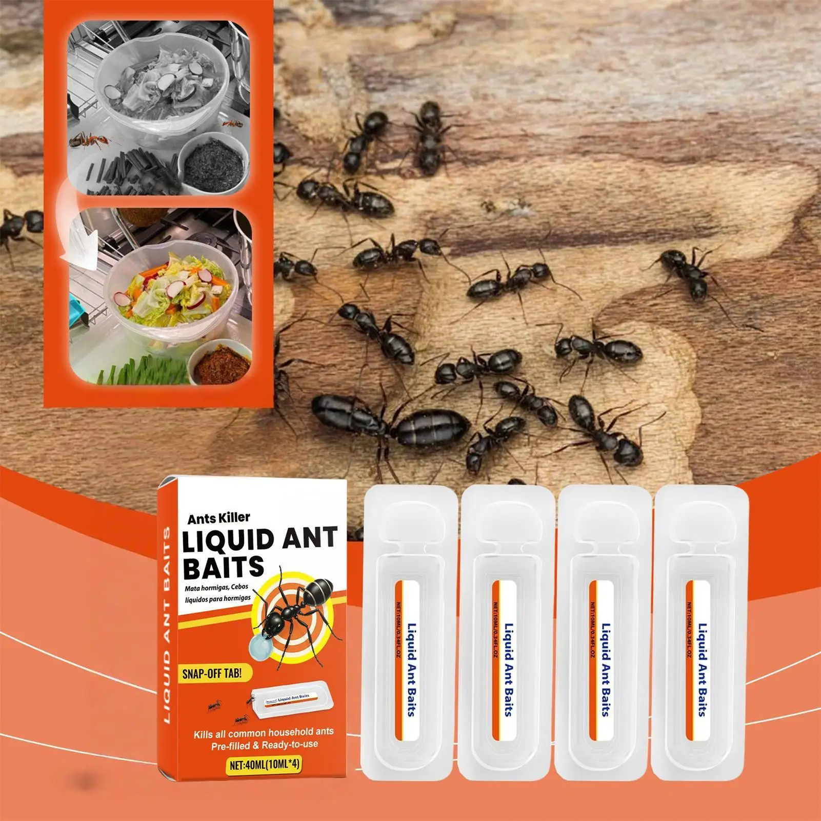 Ant Bait 4 x 10ml Ant Control Stations Pet Safe Liquid Bait Stations for Home Garden Kitchen Outdoor Basement Attic Garage