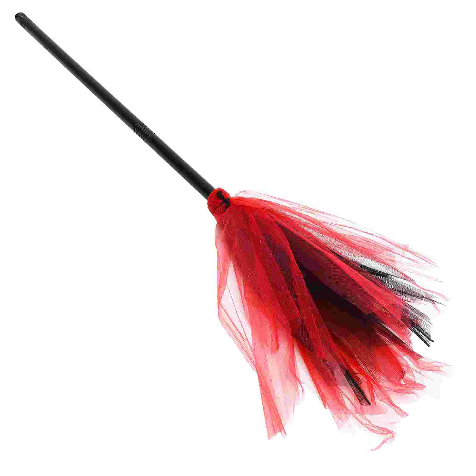 Cosplay Halloween Witch Broom Detachable Decorative (black and Red Broom) Child Whisk Brooms Broomstick Mesh