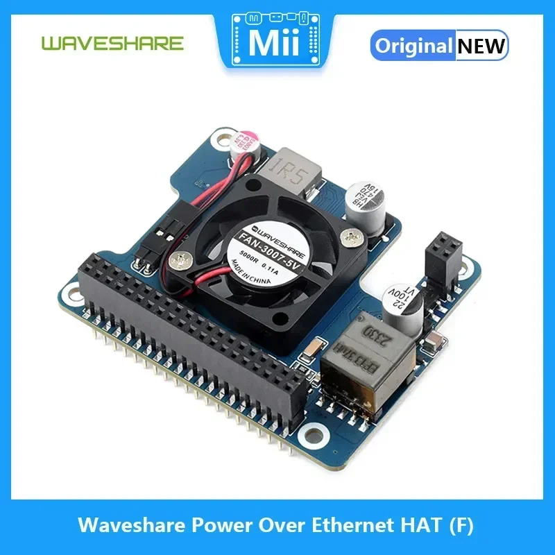 Waveshare Power over Ethernet HAT for Raspberry Pi 5 with Onboard Cooling Fan And Metal Heatsink Supports 802.3af/at Network