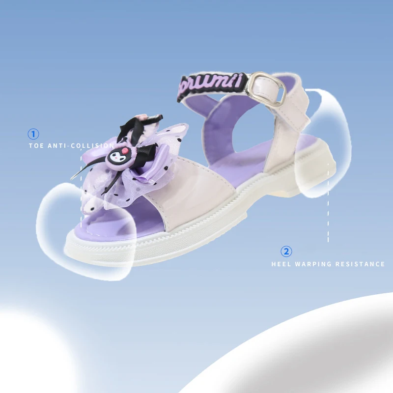 

Kuromi Sandals Child Princess Shoes New Summer Girl Bow Sanrios Soft Bottom Open Toe Children's Shoes Kawaii Cartoon Anime