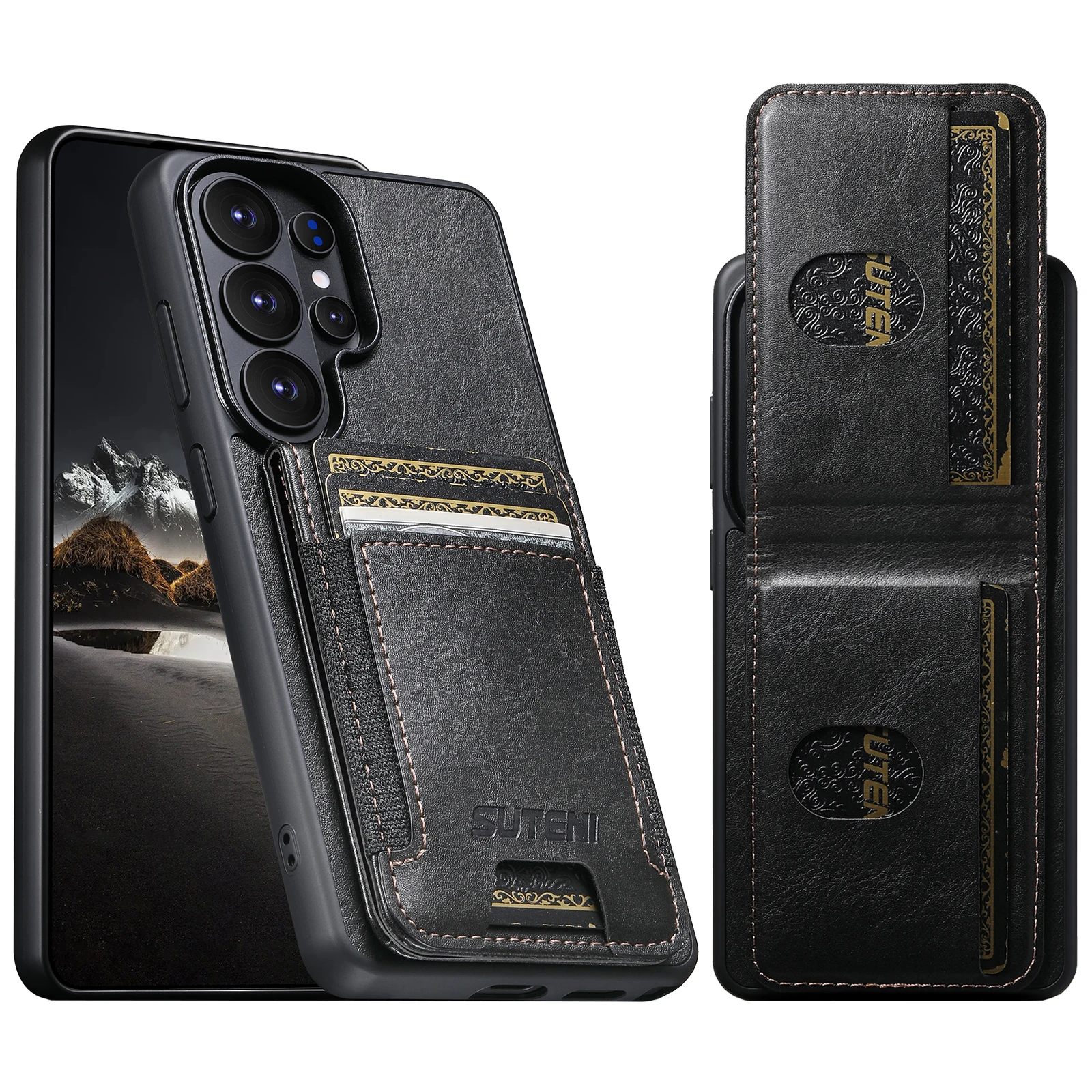 SUTENI Card Holder Phone Case Luxury Faux Leather Stand For Samsung Galaxy S26 Ultra S25 Plus S24 S23