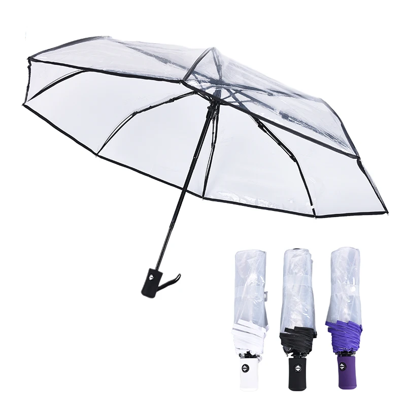 Guarda-chuva transparente à prova de vento, Conveniente e Sem esforço, Fechar Aberto Automático, Claro, Compacto, 1Pc